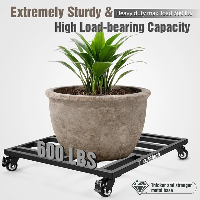 Alt view image 2 of 7 - 22" Plant Caddy with Wheels Heavy Duty, 600lbs Rolling Metal Plant Stand, Square Plant Dolly with Lockable Caster Wheels for Large Planter Pots, Heavy Objects, Ideal for Indoor and Outdoor Use