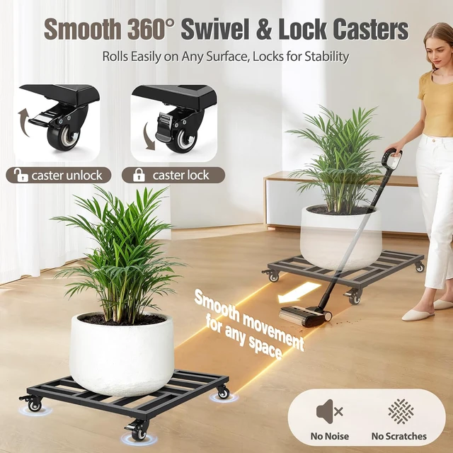 Alt view image 4 of 7 - 22" Plant Caddy with Wheels Heavy Duty, 600lbs Rolling Metal Plant Stand, Square Plant Dolly with Lockable Caster Wheels for Large Planter Pots, Heavy Objects, Ideal for Indoor and Outdoor Use