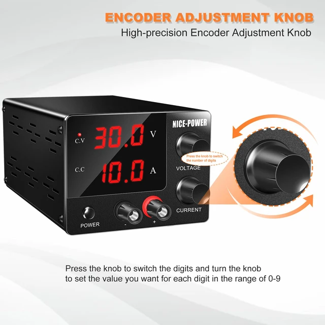 Alt view image 5 of 7 - DC Power Supply Variable 0~30V 0~10A, 3-Digits LED Display Current and Voltage Adjustable 150W Fixed with Encoder DC Bench Power Supply 15V 10A/30V 5A,Electroplating DIY etc PSU