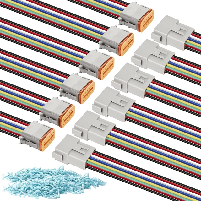 Main image of Deutsch DT 12 Pin Grey Male Female Wiring Harness Connector 6 Kits, 16 AWG