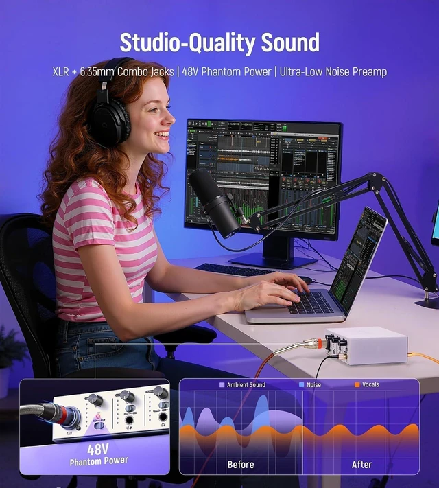 Alt view image 2 of 7 - USB C Audio Interface for Recording Music, Streaming, Podcasting, Silver