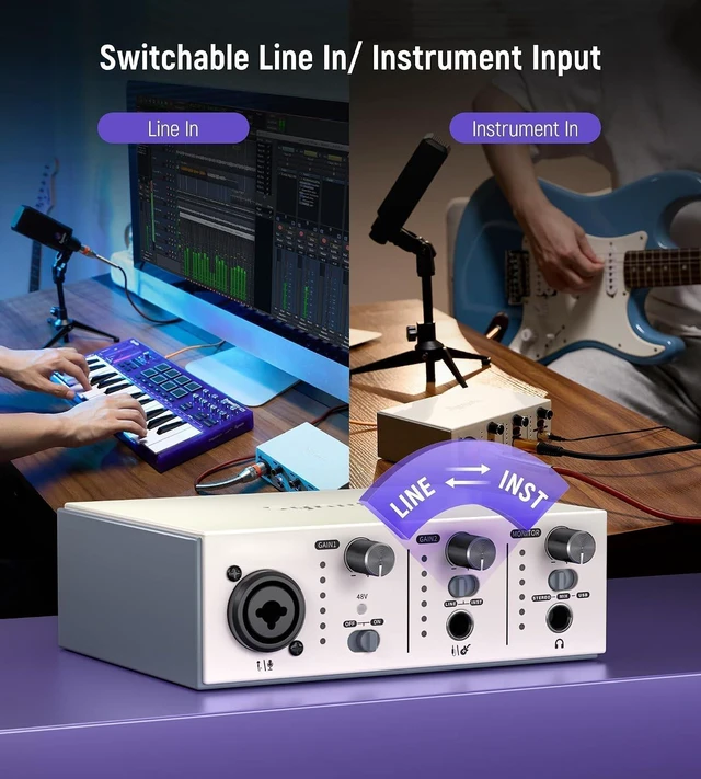 Alt view image 4 of 7 - USB C Audio Interface for Recording Music, Streaming, Podcasting, Silver