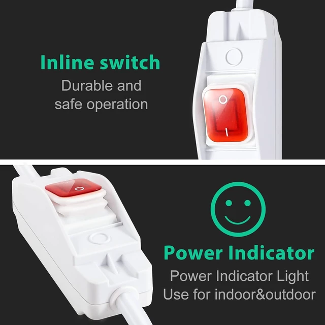 Alt view image 3 of 6 - 15 Ft Outdoor Extension Cord with On/Off Waterproof Switch, White