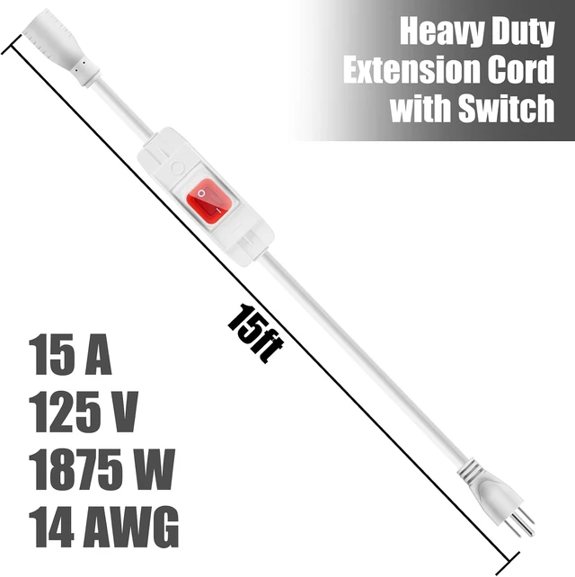 Alt view image 2 of 6 - 15 Ft Outdoor Extension Cord with On/Off Waterproof Switch, White