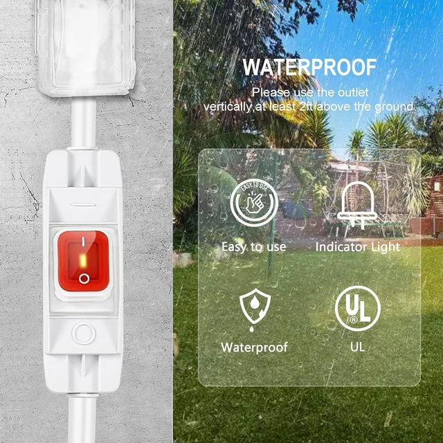 Alt view image 4 of 6 - 15 Ft Outdoor Extension Cord with On/Off Waterproof Switch, White