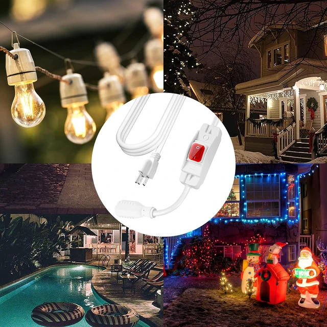 Alt view image 6 of 6 - 15 Ft Outdoor Extension Cord with On/Off Waterproof Switch, White