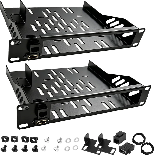 Main image of 2-Pack 10inch 1U Mini PC Rack Mount Shelf Compatible with Micro OptiPlex MFF ThinkCentre HP Desktop Mini with RJ45 CAT6 Port & HDMI Port