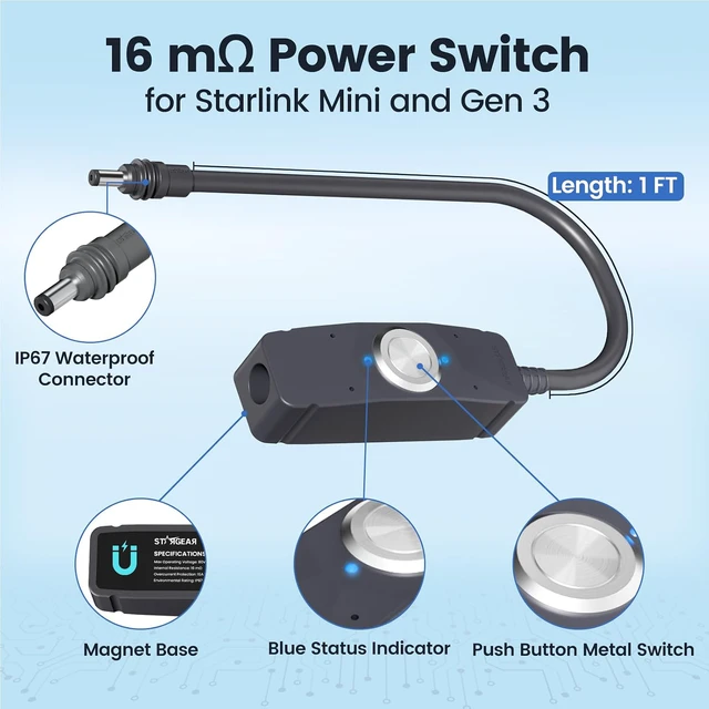 Alt view image 6 of 7 - Power Switch for Starlink Mini/Gen 3 Cable, 16m IP67 Waterproof