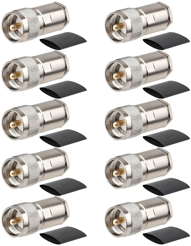 Main image of 10 Pack PL259 Coax Connectors 50 Ohm PL-259 UHF Male Clamp Connector for LMR400 KMR400 RG8 RG8U RG213 Coaxial Cable
