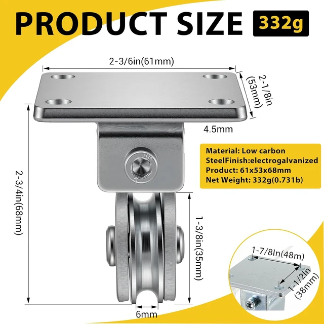 Alt view image 2 of 6 - 6 Pcs 1-3/8" Groove Cable Pulley Rotation Traction Wheel for Wall Ceiling Mount, Heavy Duty Pulley Block Roller System Duplex Bearing Silent for Rope Lifting Gym Equipment Sliding Gate, 330lb