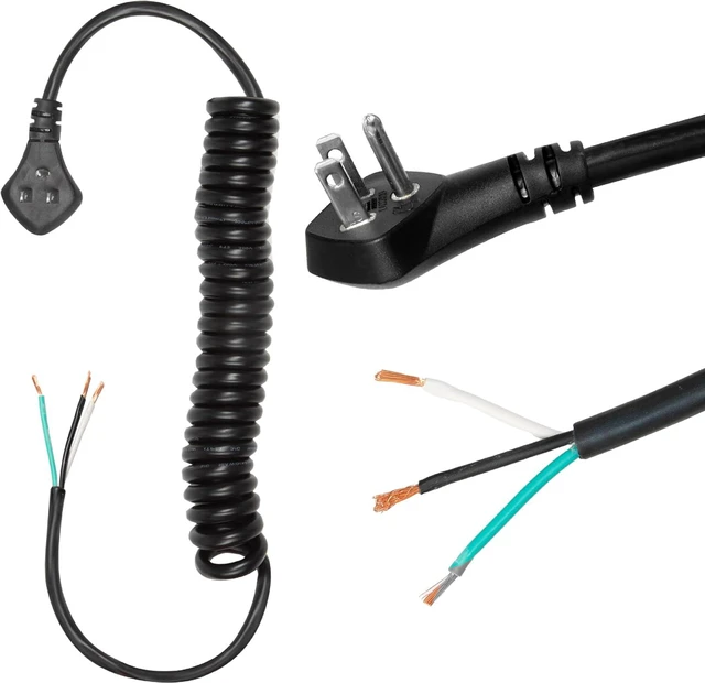 Main image of 14 AWG Coiled Replacement Cord, 11 Ft - Black, Flat Plug