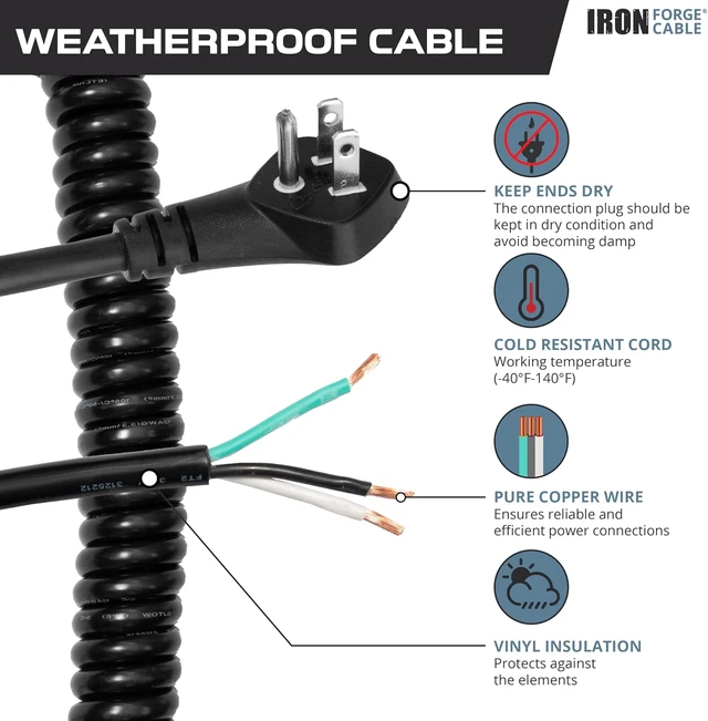 Alt view image 5 of 7 - 14 AWG Coiled Replacement Cord, 11 Ft - Black, Flat Plug