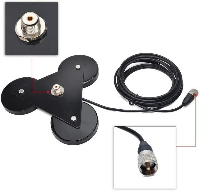 Alt view image 6 of 7 - SO-239 Tri-Mag Car Truck Antenna Magnet Mount Base w/16.4ft RG58 Cable