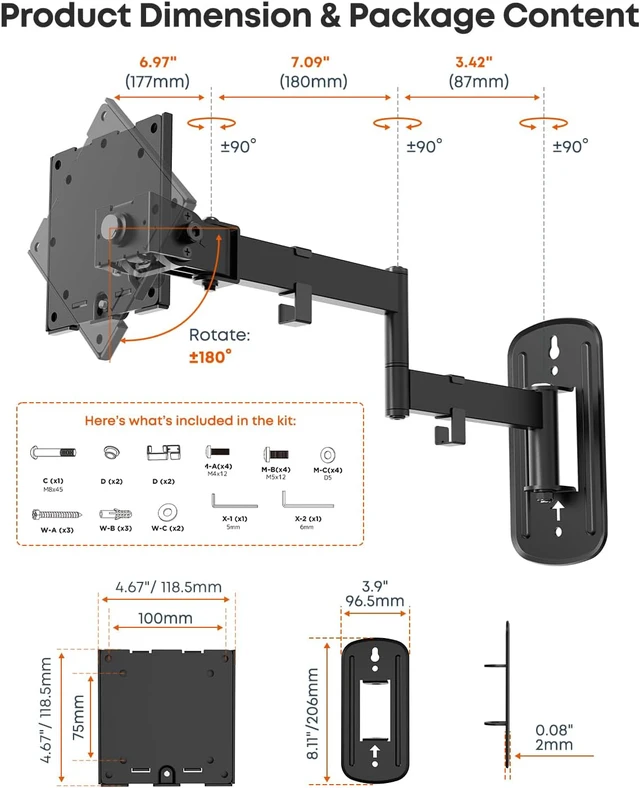 Alt view image 7 of 7 - Monitor Wall Mount for up to 49 inch Ultrawide Screens, Max Holds 44lbs