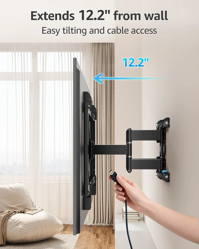 Alt view image 5 of 7 - Ultra Slim TV Wall Mount for Most 37-90 inch TVs, 1.1" Thin Low Profile Full Motion TV Mount Bracket, Dual Swivel Articulating Arms with Tilt, Fits 16" Studs, Max VESA 600x400mm Holds 132lbs