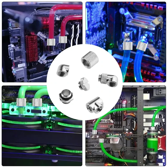 Alt view image 3 of 7 - 24-Piece Silver Chrome G1/4" Fittings Kit for Custom PC Water Cooling Systems (Silver)