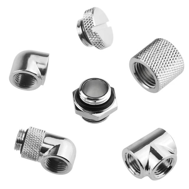Alt view image 5 of 7 - 24-Piece Silver Chrome G1/4" Fittings Kit for Custom PC Water Cooling Systems (Silver)