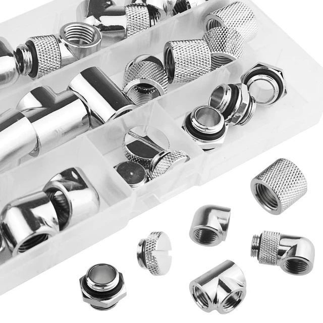 Alt view image 6 of 7 - 24-Piece Silver Chrome G1/4" Fittings Kit for Custom PC Water Cooling Systems (Silver)