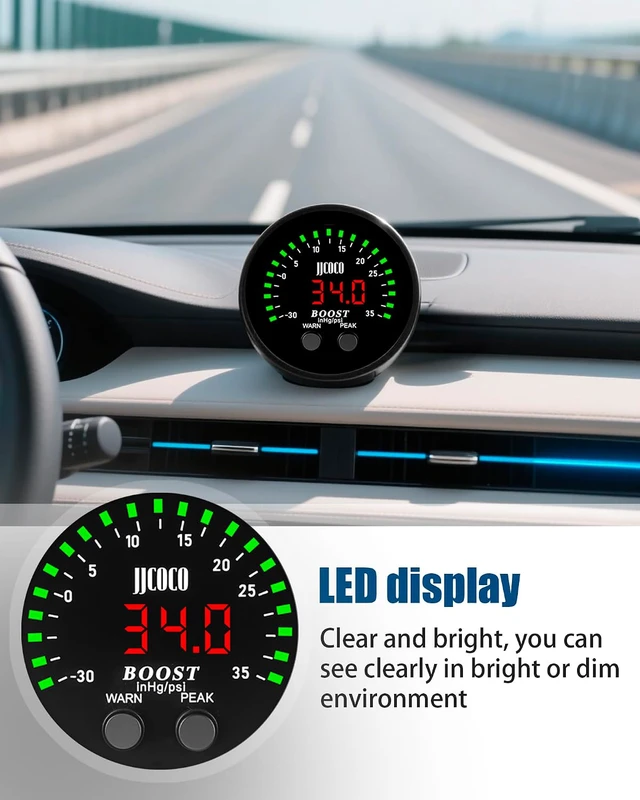 Alt view image 5 of 7 - 35PSI Turbo Boost/Vacuum Gauge LED Digital Display Kit with 1/8NPT Electronic Pressure Sensor & Mounting Bracket for Car&Truck ATV 2-1/16" 52mm