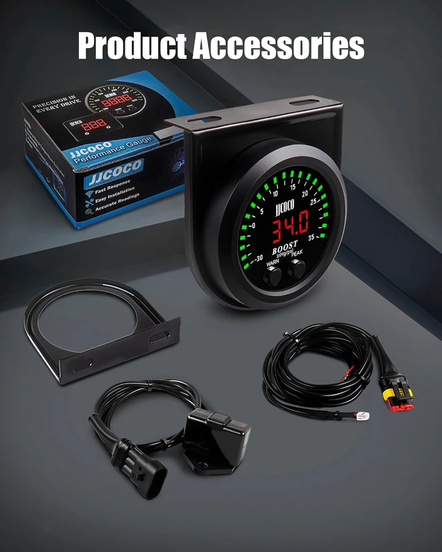 Alt view image 7 of 7 - 35PSI Turbo Boost/Vacuum Gauge LED Digital Display Kit with 1/8NPT Electronic Pressure Sensor & Mounting Bracket for Car&Truck ATV 2-1/16" 52mm