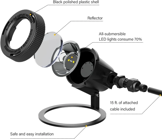 Alt view image 4 of 7 - Malibu Submersible LED Pond Light Low Voltage Landscape Lighting Underwater Flood Light Outdoor Landscape Water Garden Lights for Swimming Pool, Fountain, Pond, Rockery 8401-3501-01, Black