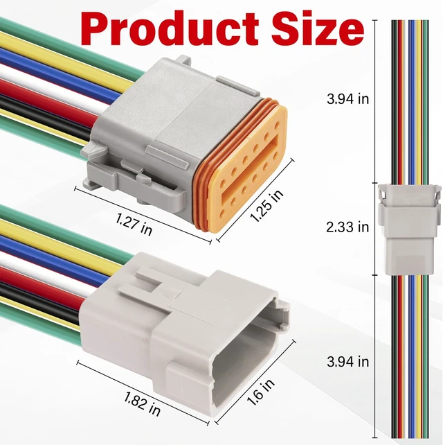 Alt view image 3 of 7 - Deutsch DT 12 Pin Grey Male Female Wiring Harness Connector 6 Kits, 16 AWG