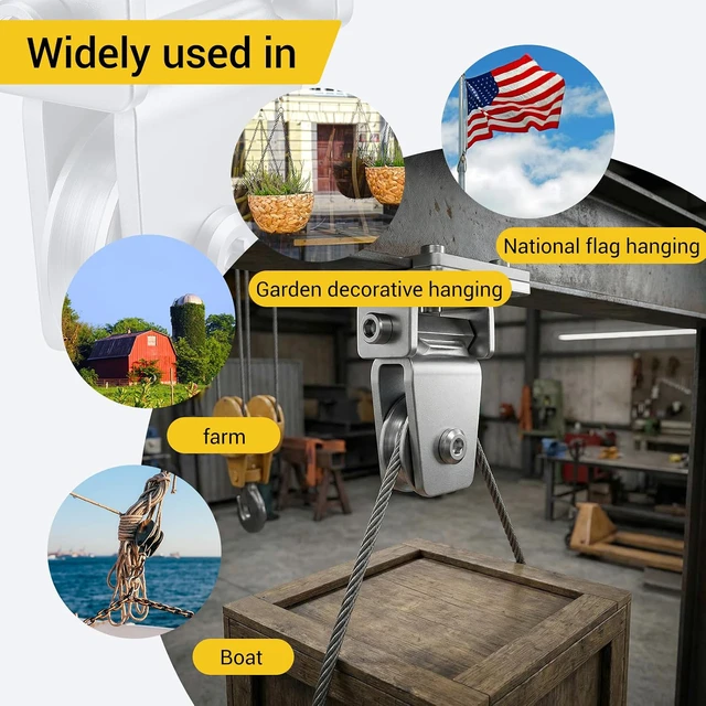 Alt view image 5 of 6 - 6 Pcs 1-3/8" Groove Cable Pulley Rotation Traction Wheel for Wall Ceiling Mount, Heavy Duty Pulley Block Roller System Duplex Bearing Silent for Rope Lifting Gym Equipment Sliding Gate, 330lb