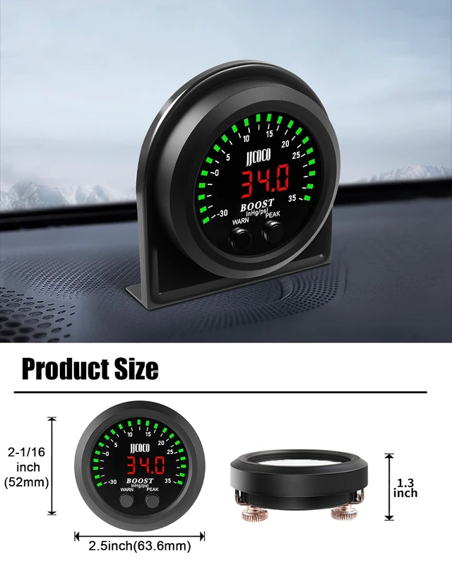 Alt view image 6 of 7 - 35PSI Turbo Boost/Vacuum Gauge LED Digital Display Kit with 1/8NPT Electronic Pressure Sensor & Mounting Bracket for Car&Truck ATV 2-1/16" 52mm