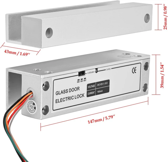 Alt view image 4 of 5 - Electric Drop Bolt Lock, Right Open Fail-Safe for Frameless Glass Doors, Aluminum Alloy DC 12V