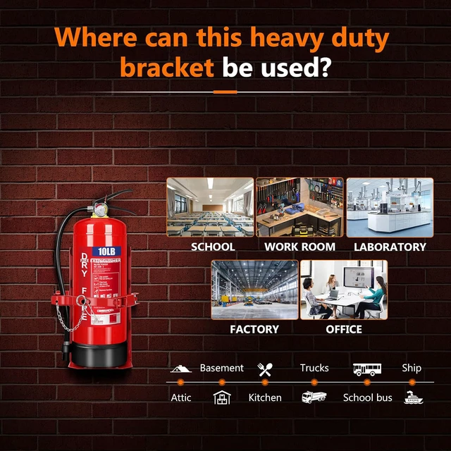 Alt view image 6 of 7 - Heavy Duty Vehicle Bracket,Fire Extinguisher Brackets&Mounts-St12 Steel Red, Fit 10lb Dry/5lb Co2 Extinguisher-for School,Garage,Vehicle,Boat,Truck Generic Replacement for 809 by amerex