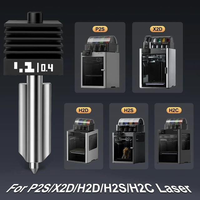 Alt view image 2 of 7 - 4PCS P2S Hotend Kit with Hardened Steel Nozzle for Bamboo lab H2D/H2S/H2C/X2D/P2S 3D Printer, One-Piece Integrated Design for Reduced Clogging (0.2+0.4+0.6+0.8)