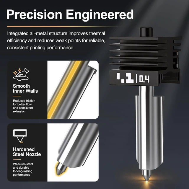 Alt view image 3 of 7 - 4PCS P2S Hotend Kit with Hardened Steel Nozzle for Bamboo lab H2D/H2S/H2C/X2D/P2S 3D Printer, One-Piece Integrated Design for Reduced Clogging (0.2+0.4+0.6+0.8)