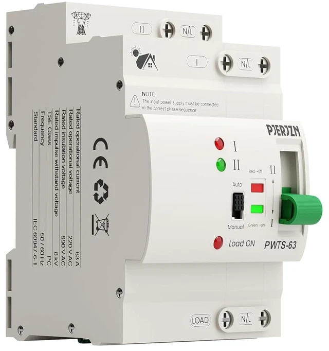 Main image of Automatic Transfer Switch ATS 2P/4P 63A Dual Power Electrical Selector Switch for Generator Home Backup Uninterruptible Power Supply(2P 220V)