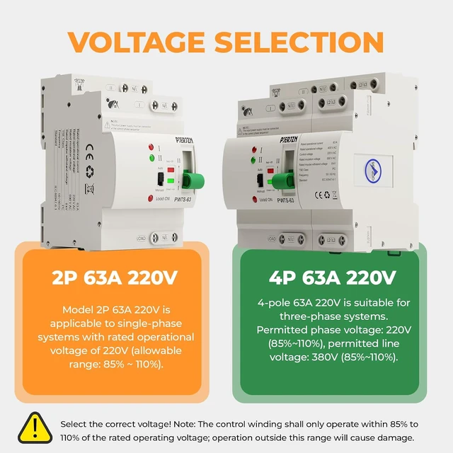 Alt view image 4 of 7 - Automatic Transfer Switch ATS 2P/4P 63A Dual Power Electrical Selector Switch for Generator Home Backup Uninterruptible Power Supply(2P 220V)