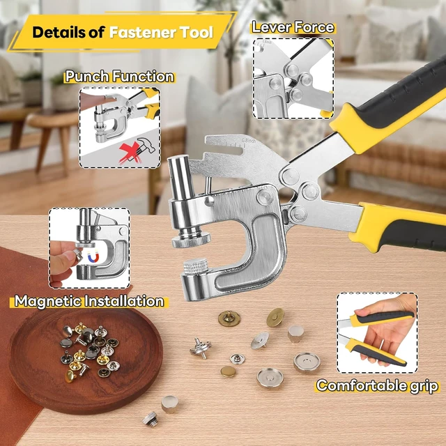 Alt view image 3 of 7 - 160 Set Leather Rivets & 20 Set Magnetic Snap Kit with Installation Plier