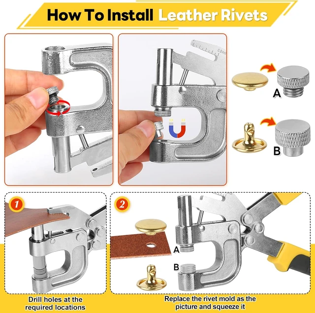 Alt view image 6 of 7 - 160 Set Leather Rivets & 20 Set Magnetic Snap Kit with Installation Plier