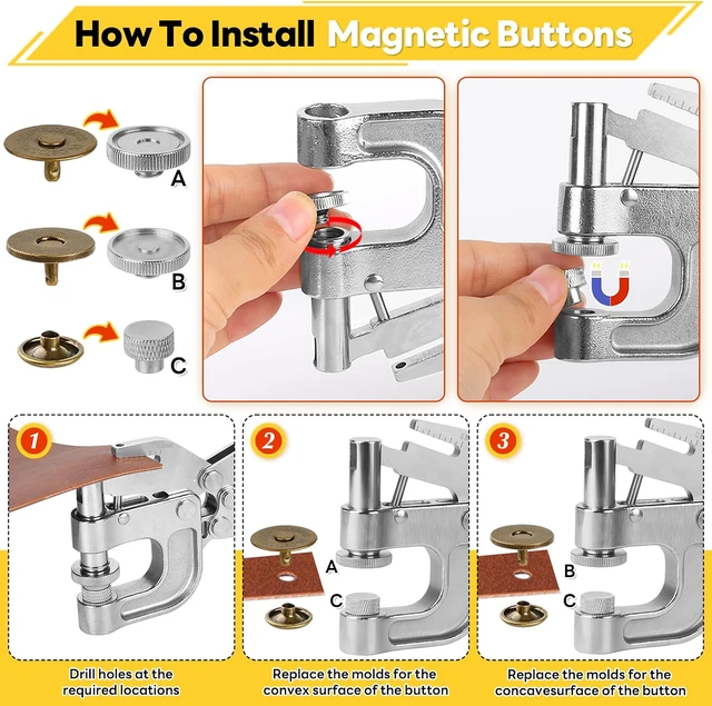Alt view image 7 of 7 - 160 Set Leather Rivets & 20 Set Magnetic Snap Kit with Installation Plier
