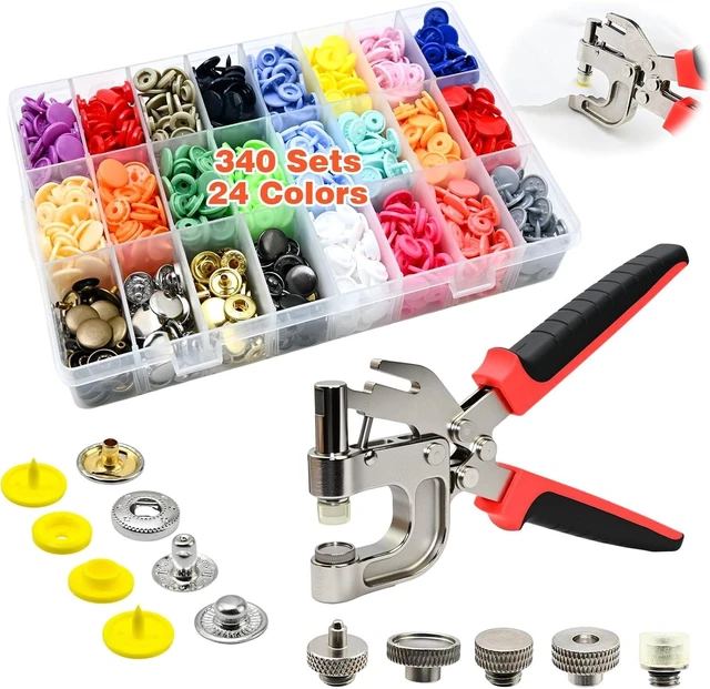 Main image of 2-in-1 Snap Button Kit - 340Sets Snap Buttons with Fasteners Kit - 300Sets T5(12mm) No-Sew Plastic Snaps + 40Sets 12.5mm Metal Leather Snaps for DIY Sewing, Crafting, Leather, Fabric, Baby Clothes