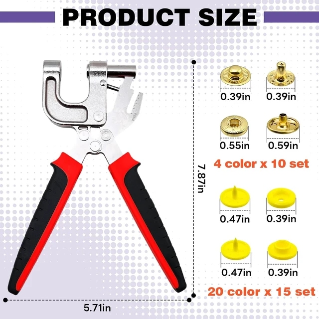 Alt view image 4 of 7 - 2-in-1 Snap Button Kit - 340Sets Snap Buttons with Fasteners Kit - 300Sets T5(12mm) No-Sew Plastic Snaps + 40Sets 12.5mm Metal Leather Snaps for DIY Sewing, Crafting, Leather, Fabric, Baby Clothes