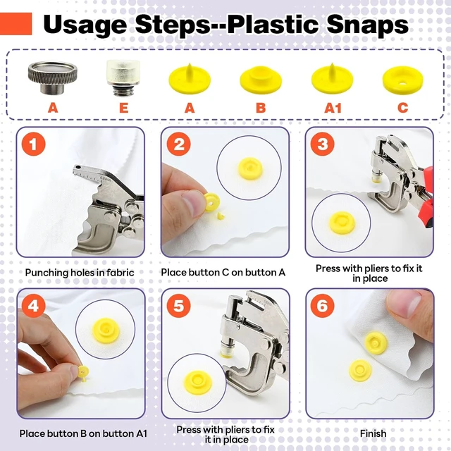 Alt view image 5 of 7 - 2-in-1 Snap Button Kit - 340Sets Snap Buttons with Fasteners Kit - 300Sets T5(12mm) No-Sew Plastic Snaps + 40Sets 12.5mm Metal Leather Snaps for DIY Sewing, Crafting, Leather, Fabric, Baby Clothes