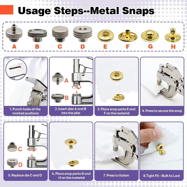 Alt view image 6 of 7 - 2-in-1 Snap Button Kit - 340Sets Snap Buttons with Fasteners Kit - 300Sets T5(12mm) No-Sew Plastic Snaps + 40Sets 12.5mm Metal Leather Snaps for DIY Sewing, Crafting, Leather, Fabric, Baby Clothes