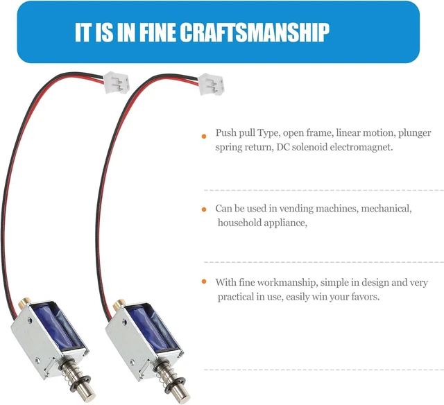 Alt view image 6 of 7 - 9-Pack Solenoid Electromagnet Mini Push Pull Type Open Frame Linear Motion Actuator Dc Magnetic Solenoid for Vending Machines Mechanical Appliances Office Equipment 1.45 X 0.51 X 1.29 in