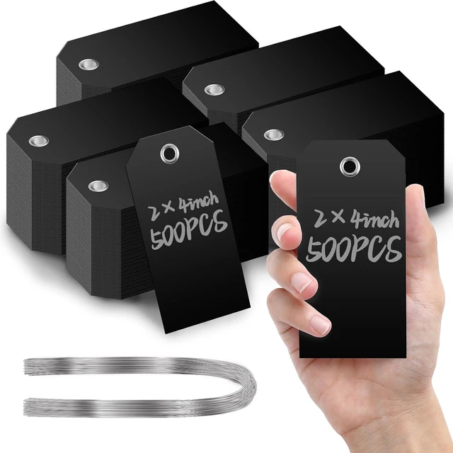 Main image of 500 Pcs Large Plastic Shipping Tags with Wire Attached Heavy Duty Blank Waterproof Tags with String for Inventory Outdoor Labeling Equipment 4 3/4" x 2 3/8" (Black)