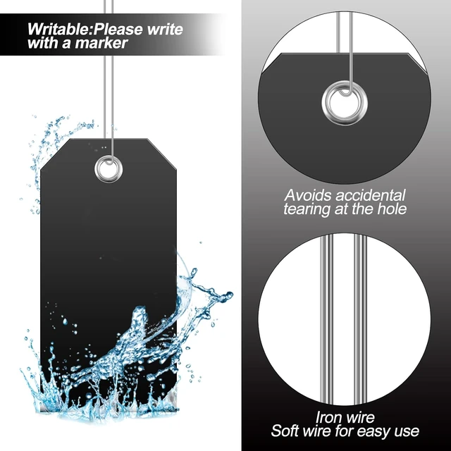 Alt view image 3 of 6 - 500 Pcs Large Plastic Shipping Tags with Wire Attached Heavy Duty Blank Waterproof Tags with String for Inventory Outdoor Labeling Equipment 4 3/4" x 2 3/8" (Black)