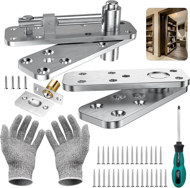 Main image of Hidden Door Hinge Pivot Hinge, 570LBS Load-Bearing Heavy Duty Pivot Door Hardware for Hidden Door Bookcase, Hinge Kit 360° Rotation Invisible Door Hinges for Secret Door (Silver)