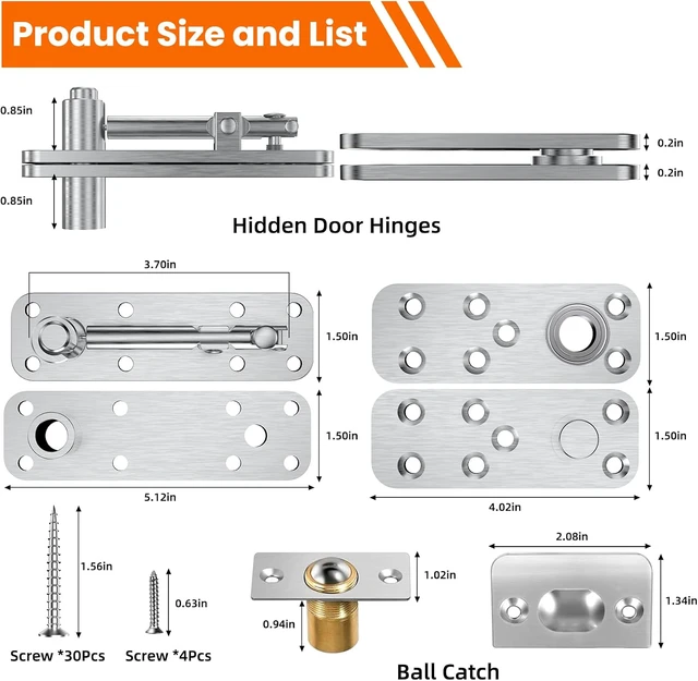 Alt view image 3 of 7 - Hidden Door Hinge Pivot Hinge, 570LBS Load-Bearing Heavy Duty Pivot Door Hardware for Hidden Door Bookcase, Hinge Kit 360° Rotation Invisible Door Hinges for Secret Door (Silver)