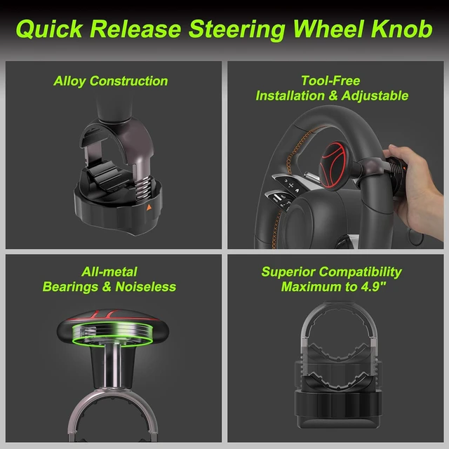 Alt view image 5 of 7 - Tool Free Steering Wheel Knob, Suicide Knob for 3.45-4.9" Steering Wheel with Metal Bearing, Steering Wheel Knob Spinner for Cars, Mowers, Tractors, Boats, No Screws or Tools Needed (2Pack, Red)