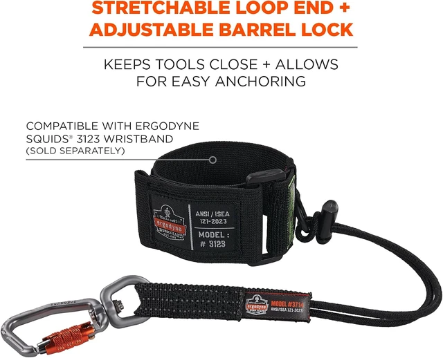Alt view image 6 of 7 - Squids 3714 Tool Lanyard and Tethering Attachment with Carabiner and Cinch Loop, Weight Rating 10lbs, 3-Pack