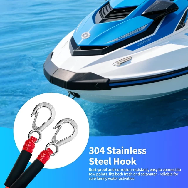 Alt view image 3 of 5 - Heavy Duty Boat Tow Harness for Tubing, Self Centering Tow Harness, 360° Rotating Pulley & Large Hooks Floating Tube Rope for Pontoon, Ski, Wakeboard 12/16/24ft (Red/Yellow-Black Dot)