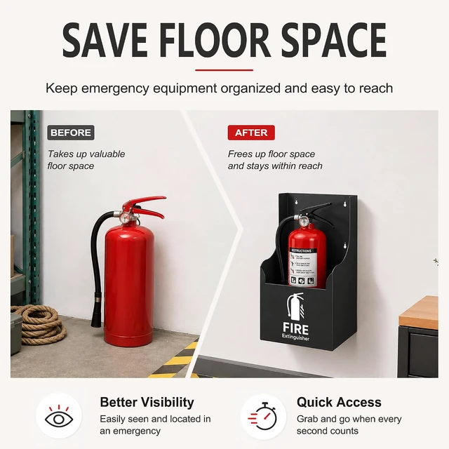 Alt view image 6 of 7 - Fire Extinguisher Holder, Heavy Duty Fire Extinguisher Mount Bracket, Fits 5-10lbs Fire Extinguisher Mount for Home, Car, Truck, Garage, RV, Boat, Indoor & Outdoor, Easy Installation, Black